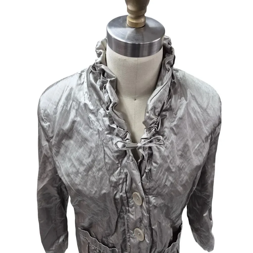 Chico's Cotton/Poly Blend Metallic Crushed Satin Pale Green Jacket Sz 1( S/M)